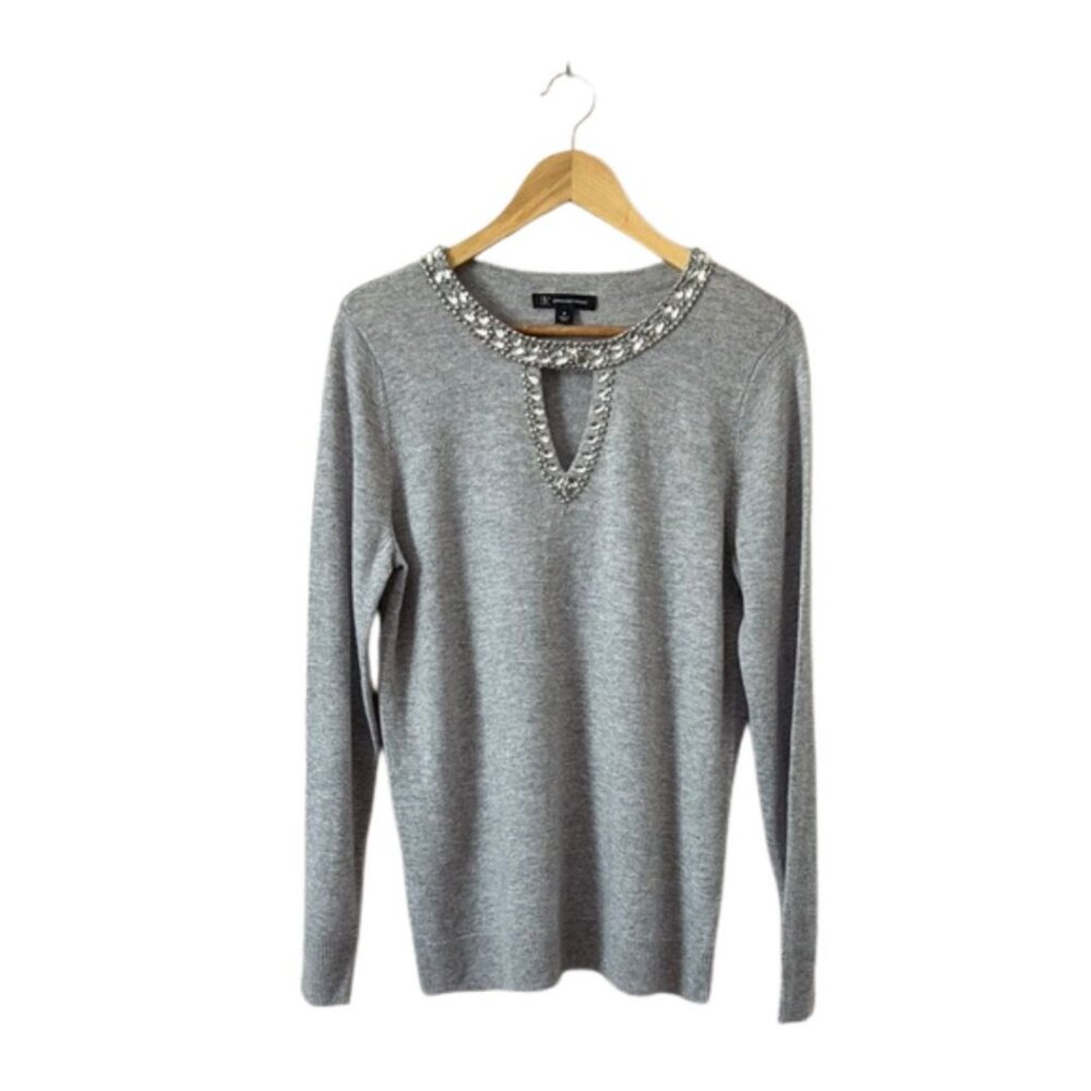 INC Cashmere Blend Long Beaded Neck Sweater